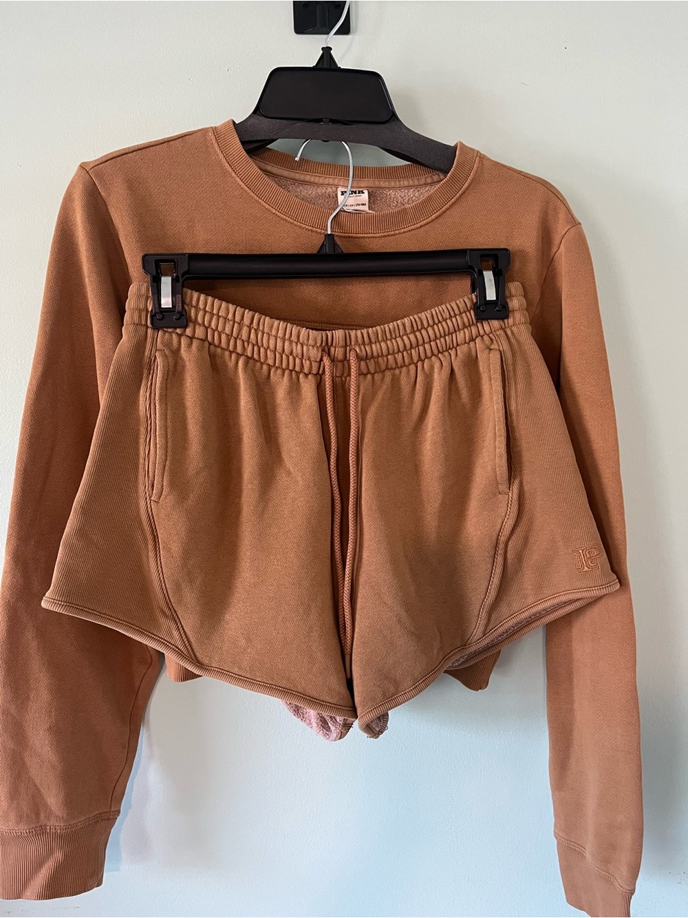 PINK Victoria's Secret Camel/Tan Crewneck Sweatshirt and Shorts Set